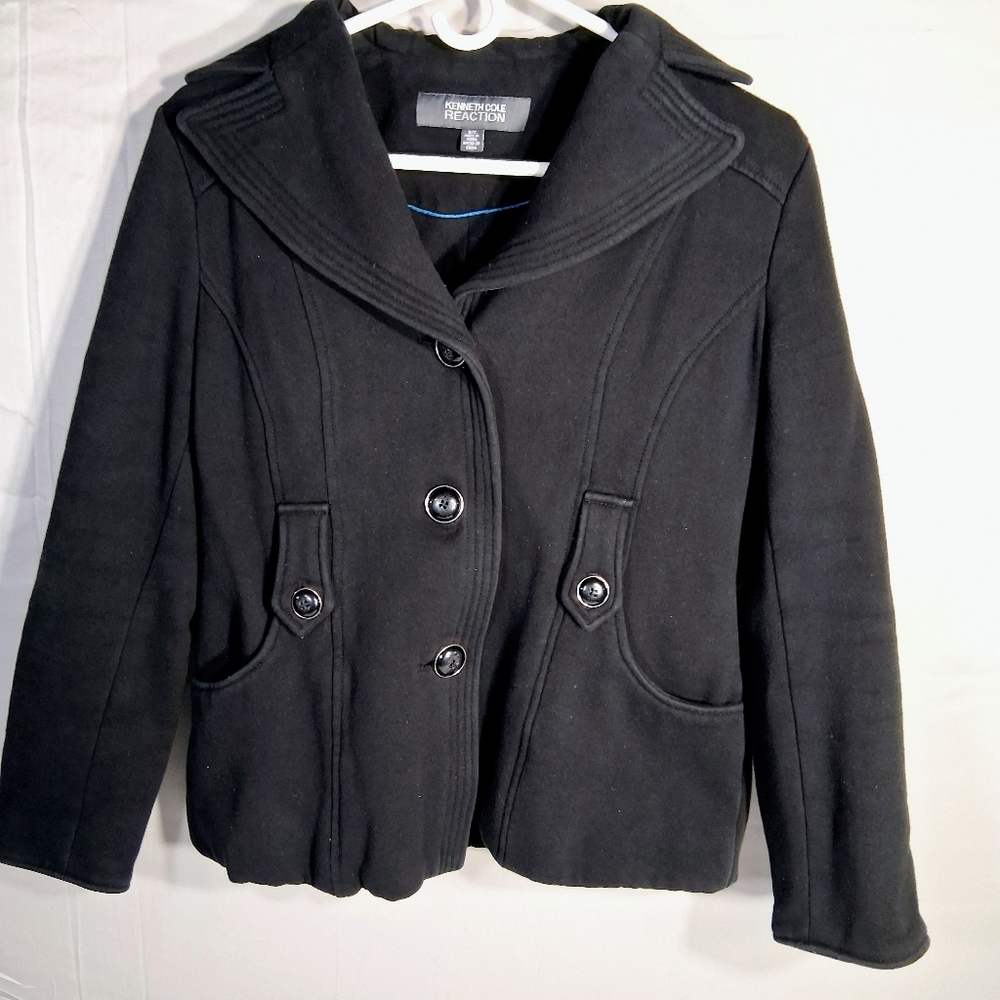 Women's Small Kenneth Cole Reaction Black Fencer Collar/Pea Coat
